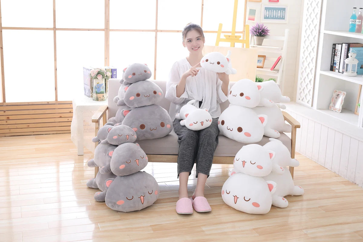 35–65cm Kawaii Lying Cat Plush Toys – Cute Stuffed Cat Dolls & Soft Animal Pillows