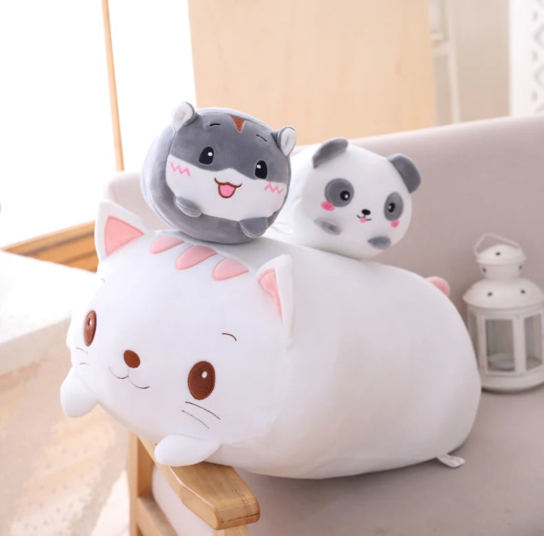 20/28cm Cartoon Animal Plush Pillows – Cute Cat, Rabbit, Dog, Penguin, Pig & Frog Stuffed Toys
