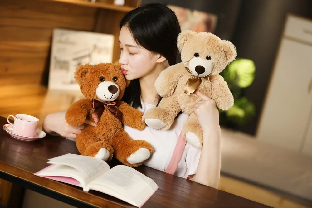 Colorful Bow Tie Teddy Bear Plush Toy – Cute Stuffed Doll Pillow & Birthday Gift for Kids