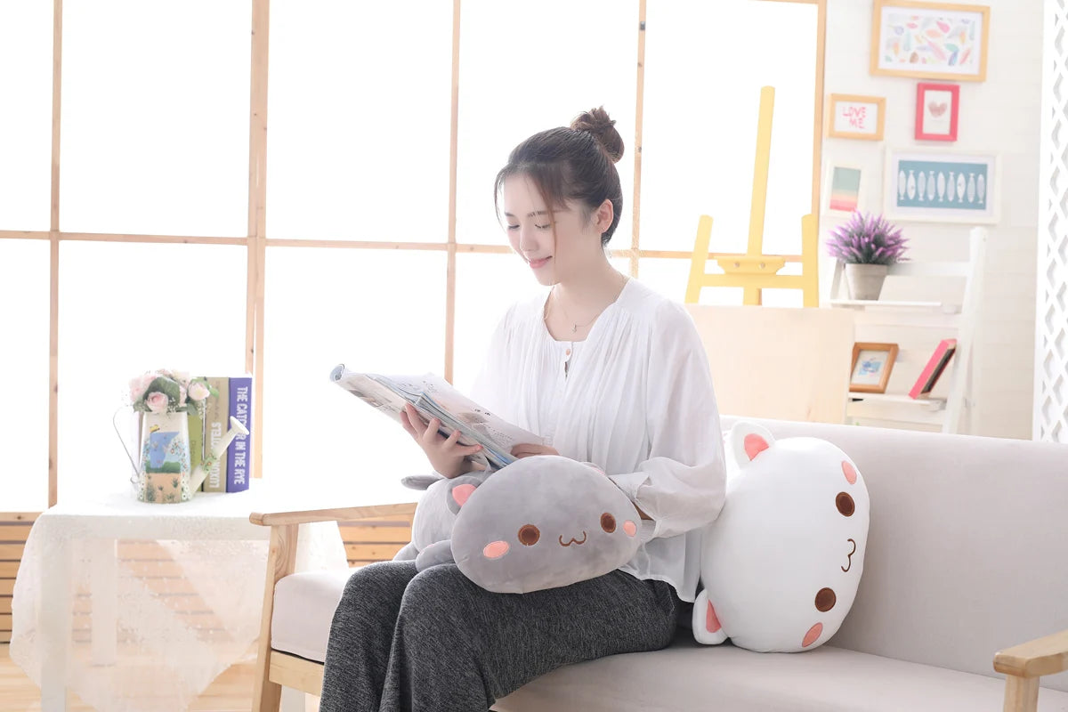 35–65cm Kawaii Lying Cat Plush Toys – Cute Stuffed Cat Dolls & Soft Animal Pillows