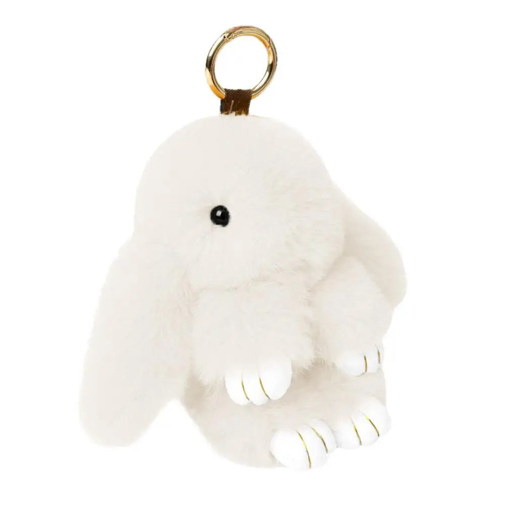 Cute Long Ear Bunny Keychain – Real Mink Fur Rabbit Doll Charm with Pompom Pendant – Bag & Car Accessories Gift