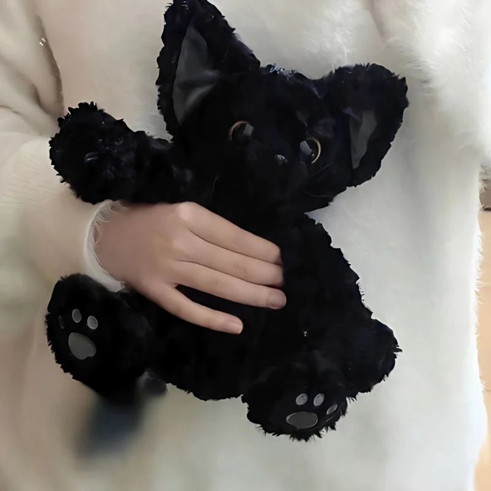Cute Black Cat Plush Toy Pillow – Soft Long-Haired Cat Doll with Big Eyes – Birthday & Holiday Gift