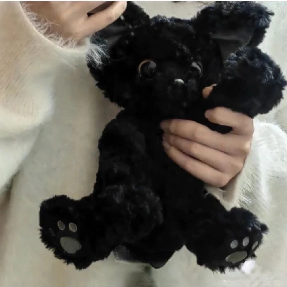 Cute Black Cat Plush Toy Pillow – Soft Long-Haired Cat Doll with Big Eyes – Birthday & Holiday Gift