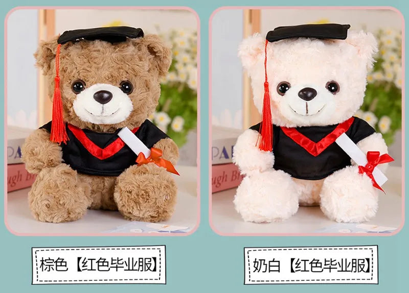 25cm Graduation Teddy Bear Plush Toy – Dr. Bear with Christmas Hat Soft Doll Gift for Students, Kids & Friends