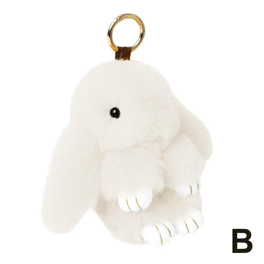 Cute Long Ear Bunny Keychain – Real Mink Fur Rabbit Doll Charm with Pompom Pendant – Bag & Car Accessories Gift