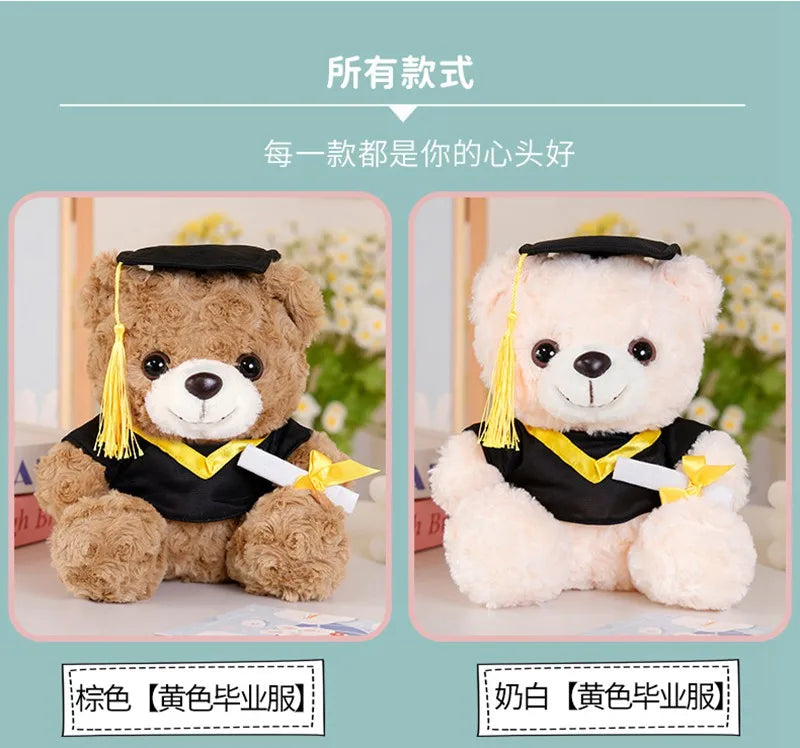 25cm Graduation Teddy Bear Plush Toy – Dr. Bear with Christmas Hat Soft Doll Gift for Students, Kids & Friends