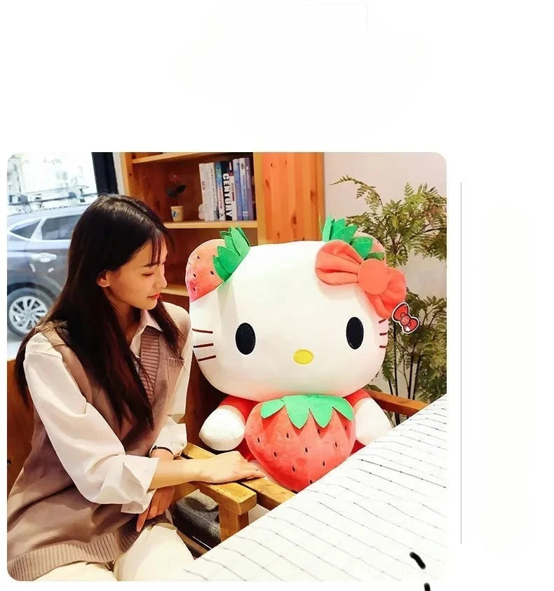 22cm Sanrio Hello Kitty Plush – Kawaii Strawberry KT Cat Stuffed Doll Plushie Gift for Girls & Home Decor