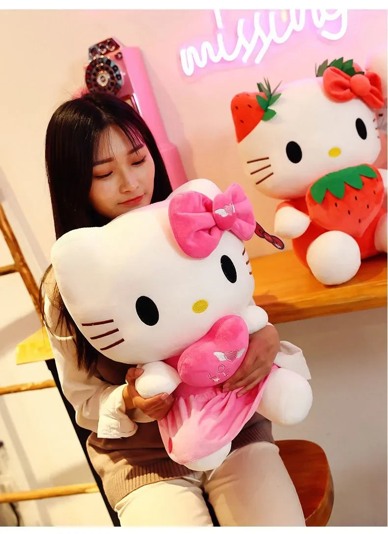 22cm Sanrio Hello Kitty Plush – Kawaii Strawberry KT Cat Stuffed Doll Plushie Gift for Girls & Home Decor