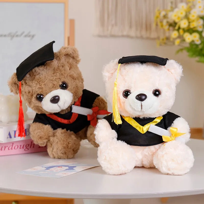 25cm Graduation Teddy Bear Plush Toy – Dr. Bear with Christmas Hat Soft Doll Gift for Students, Kids & Friends