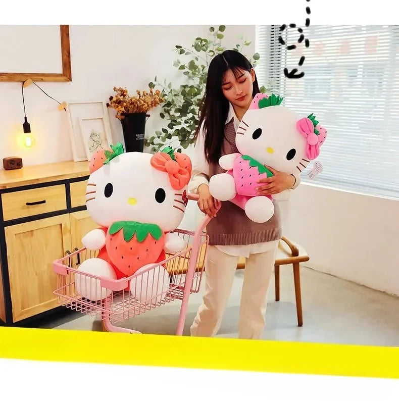 22cm Sanrio Hello Kitty Plush – Kawaii Strawberry KT Cat Stuffed Doll Plushie Gift for Girls & Home Decor