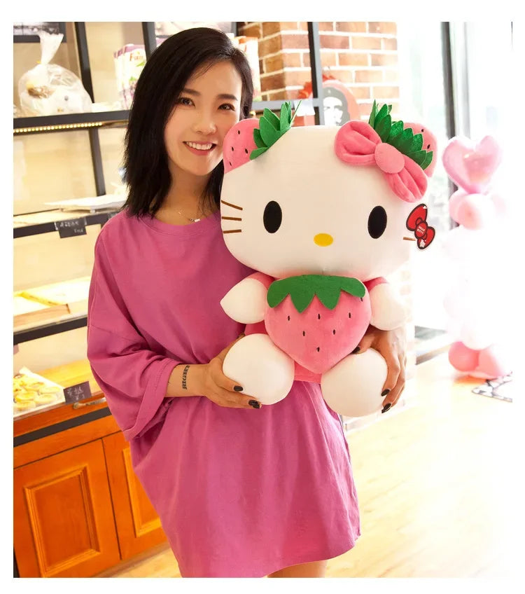 22cm Sanrio Hello Kitty Plush – Kawaii Strawberry KT Cat Stuffed Doll Plushie Gift for Girls & Home Decor