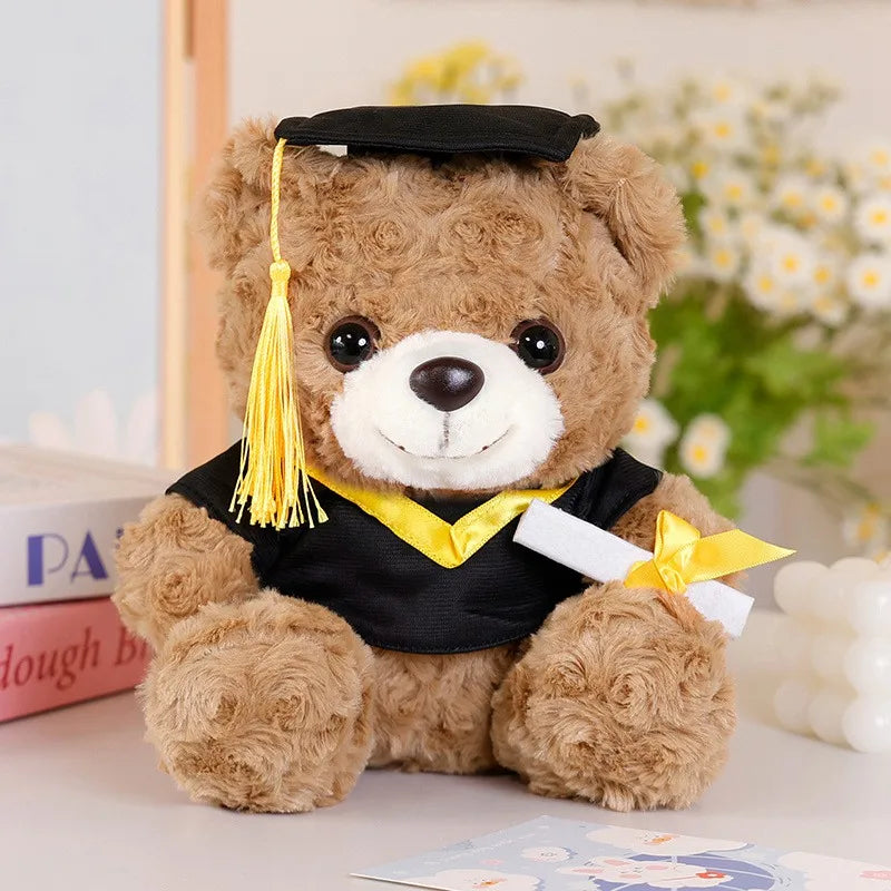 25cm Graduation Teddy Bear Plush Toy – Dr. Bear with Christmas Hat Soft Doll Gift for Students, Kids & Friends