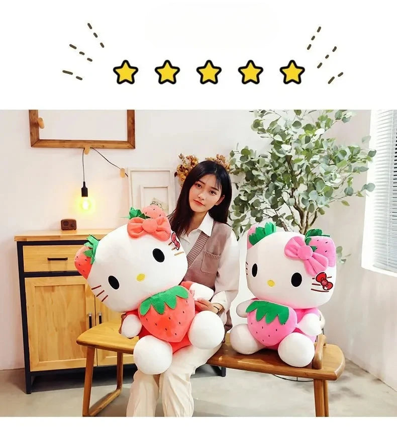 22cm Sanrio Hello Kitty Plush – Kawaii Strawberry KT Cat Stuffed Doll Plushie Gift for Girls & Home Decor