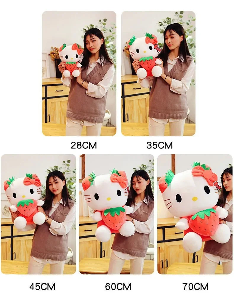 22cm Sanrio Hello Kitty Plush – Kawaii Strawberry KT Cat Stuffed Doll Plushie Gift for Girls & Home Decor