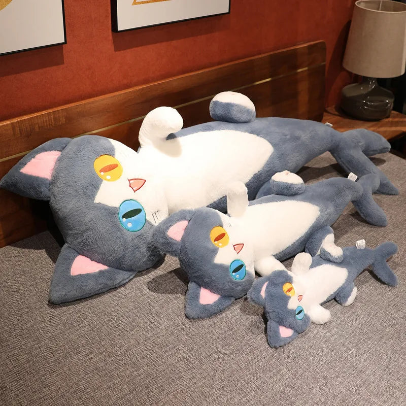 50cm Shark Cat Plush Toy – Cute Different Pupil Cat Doll Long Pillow Cushion