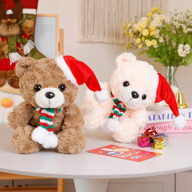 25cm Graduation Teddy Bear Plush Toy – Dr. Bear with Christmas Hat Soft Doll Gift for Students, Kids & Friends