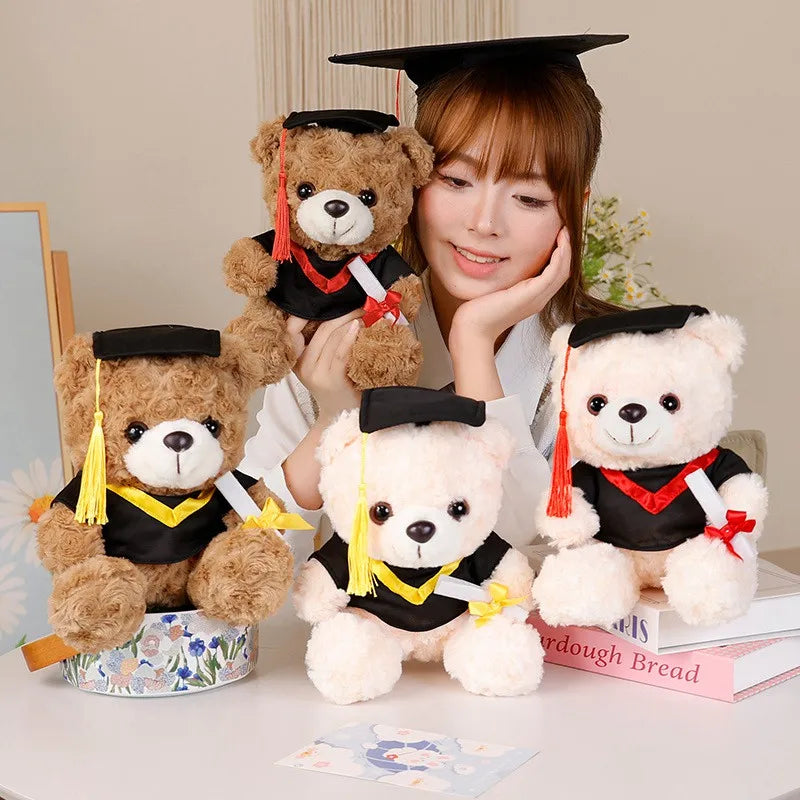 25cm Graduation Teddy Bear Plush Toy – Dr. Bear with Christmas Hat Soft Doll Gift for Students, Kids & Friends