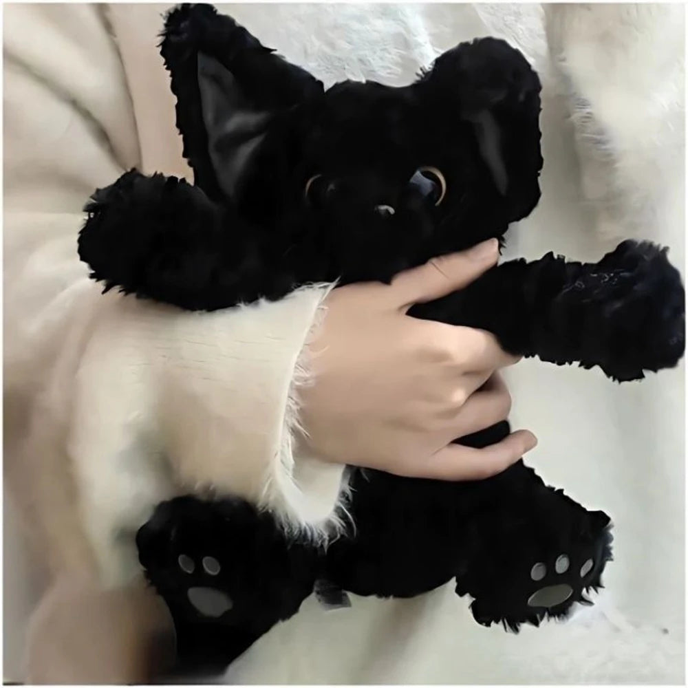 Cute Black Cat Plush Toy Pillow – Soft Long-Haired Cat Doll with Big Eyes – Birthday & Holiday Gift