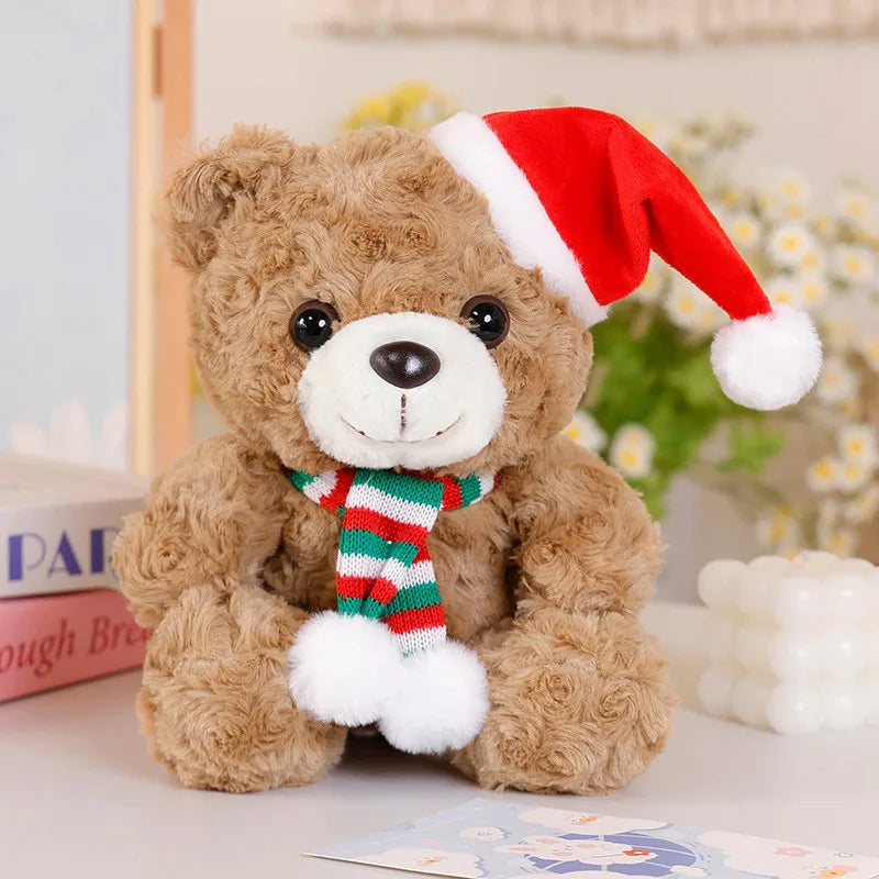 25cm Graduation Teddy Bear Plush Toy – Dr. Bear with Christmas Hat Soft Doll Gift for Students, Kids & Friends