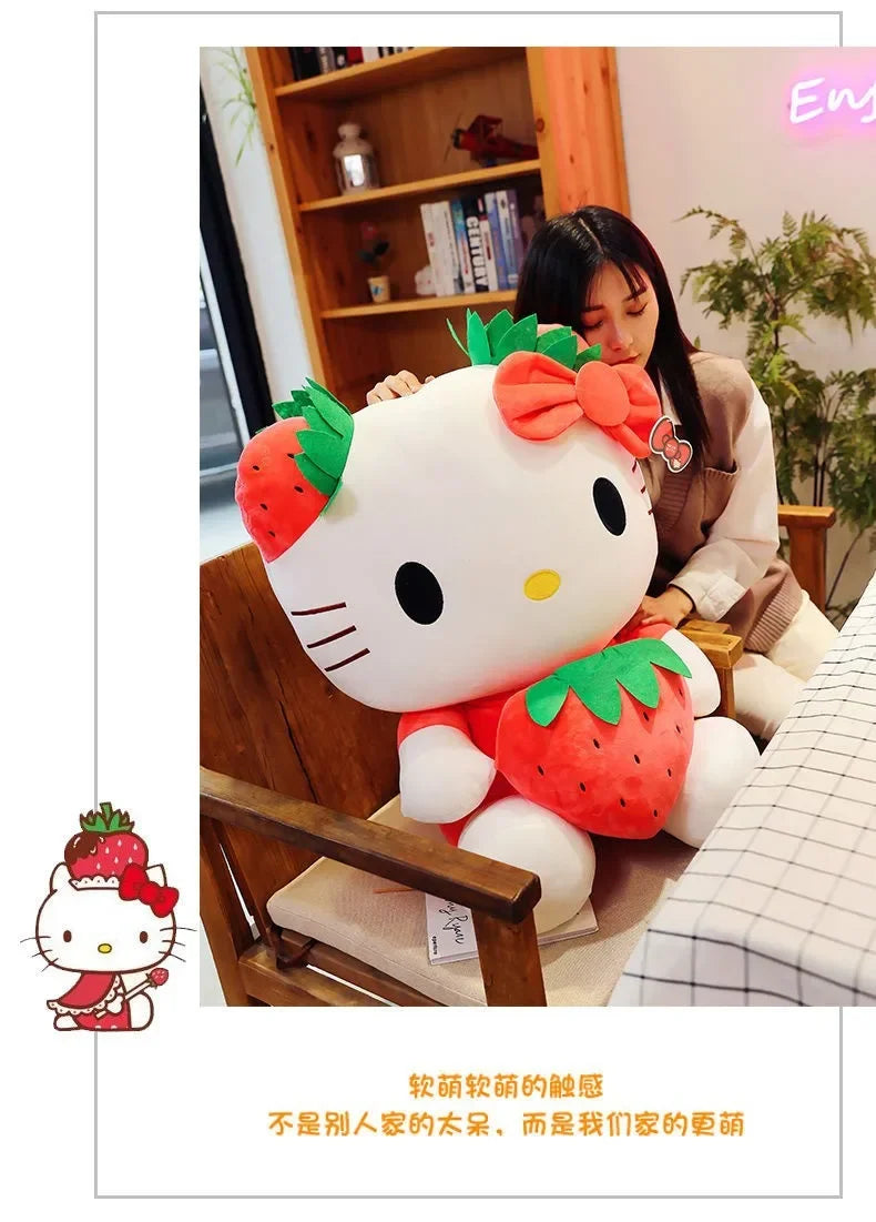 22cm Sanrio Hello Kitty Plush – Kawaii Strawberry KT Cat Stuffed Doll Plushie Gift for Girls & Home Decor