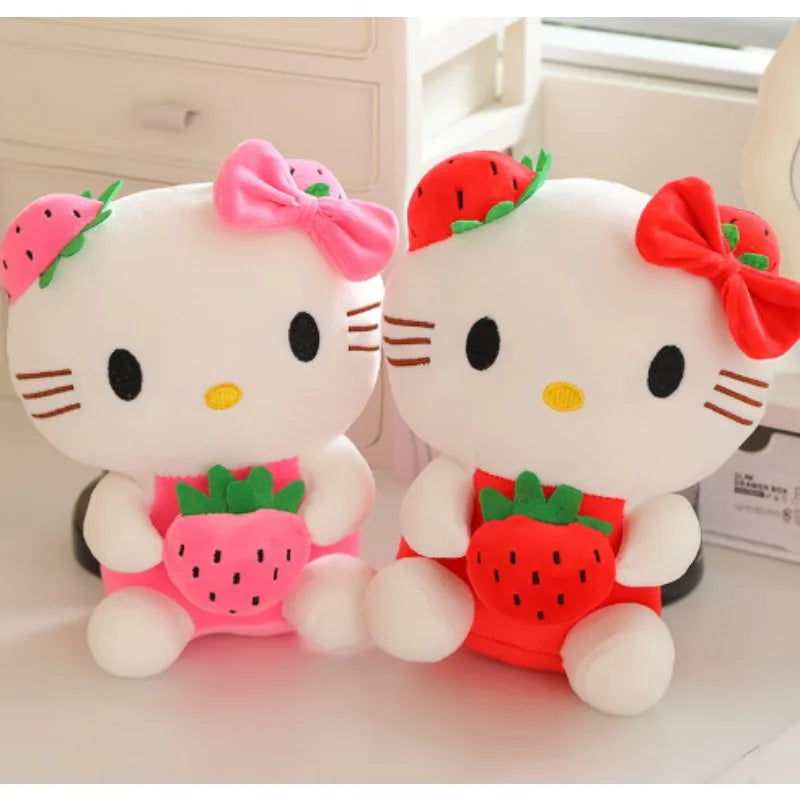 22cm Sanrio Hello Kitty Plush – Kawaii Strawberry KT Cat Stuffed Doll Plushie Gift for Girls & Home Decor