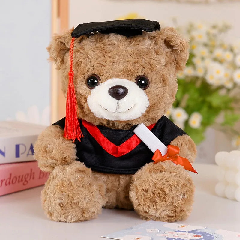 25cm Graduation Teddy Bear Plush Toy – Dr. Bear with Christmas Hat Soft Doll Gift for Students, Kids & Friends