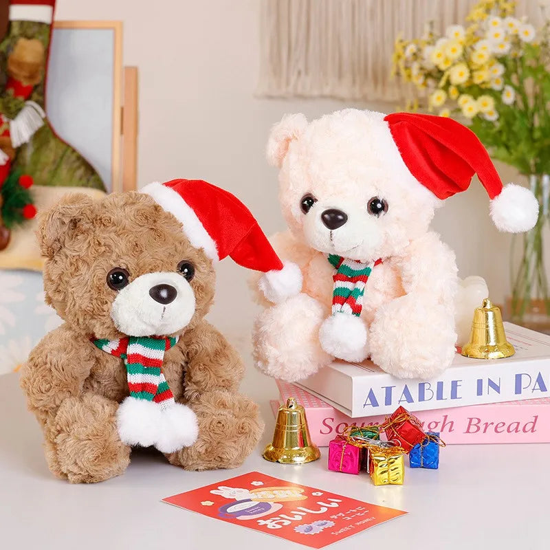 25cm Graduation Teddy Bear Plush Toy – Dr. Bear with Christmas Hat Soft Doll Gift for Students, Kids & Friends