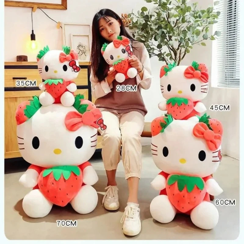 22cm Sanrio Hello Kitty Plush – Kawaii Strawberry KT Cat Stuffed Doll Plushie Gift for Girls & Home Decor