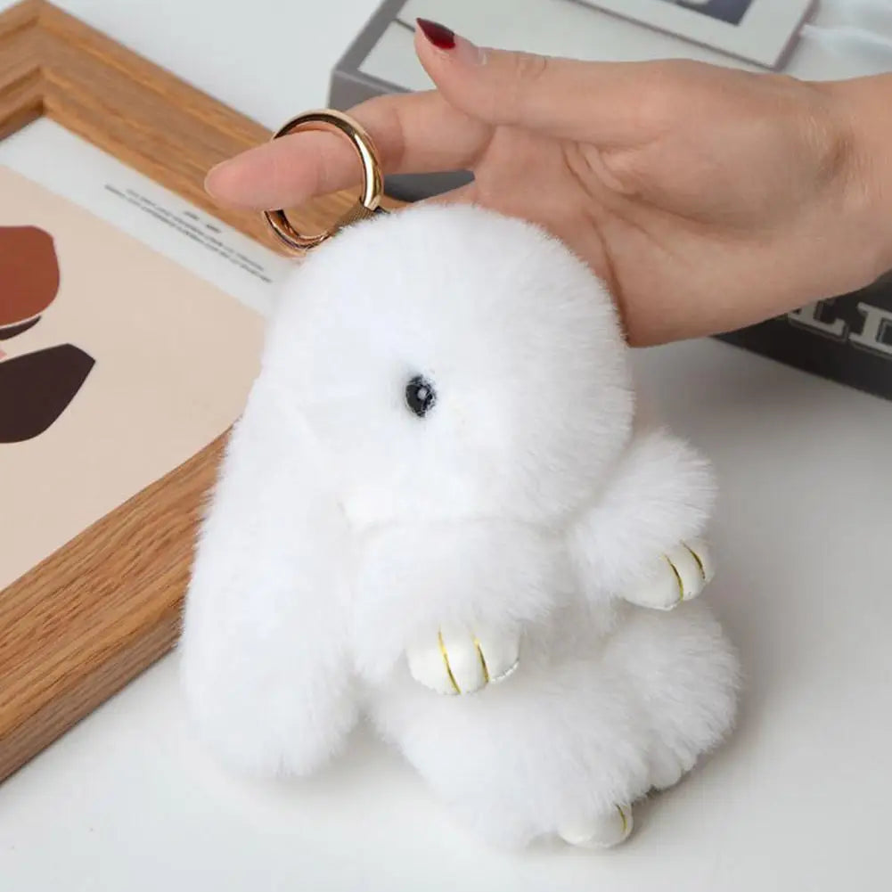 Cute Long Ear Bunny Keychain – Real Mink Fur Rabbit Doll Charm with Pompom Pendant – Bag & Car Accessories Gift
