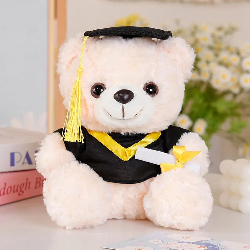 25cm Graduation Teddy Bear Plush Toy – Dr. Bear with Christmas Hat Soft Doll Gift for Students, Kids & Friends