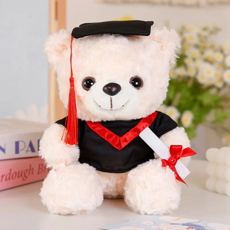 25cm Graduation Teddy Bear Plush Toy – Dr. Bear with Christmas Hat Soft Doll Gift for Students, Kids & Friends