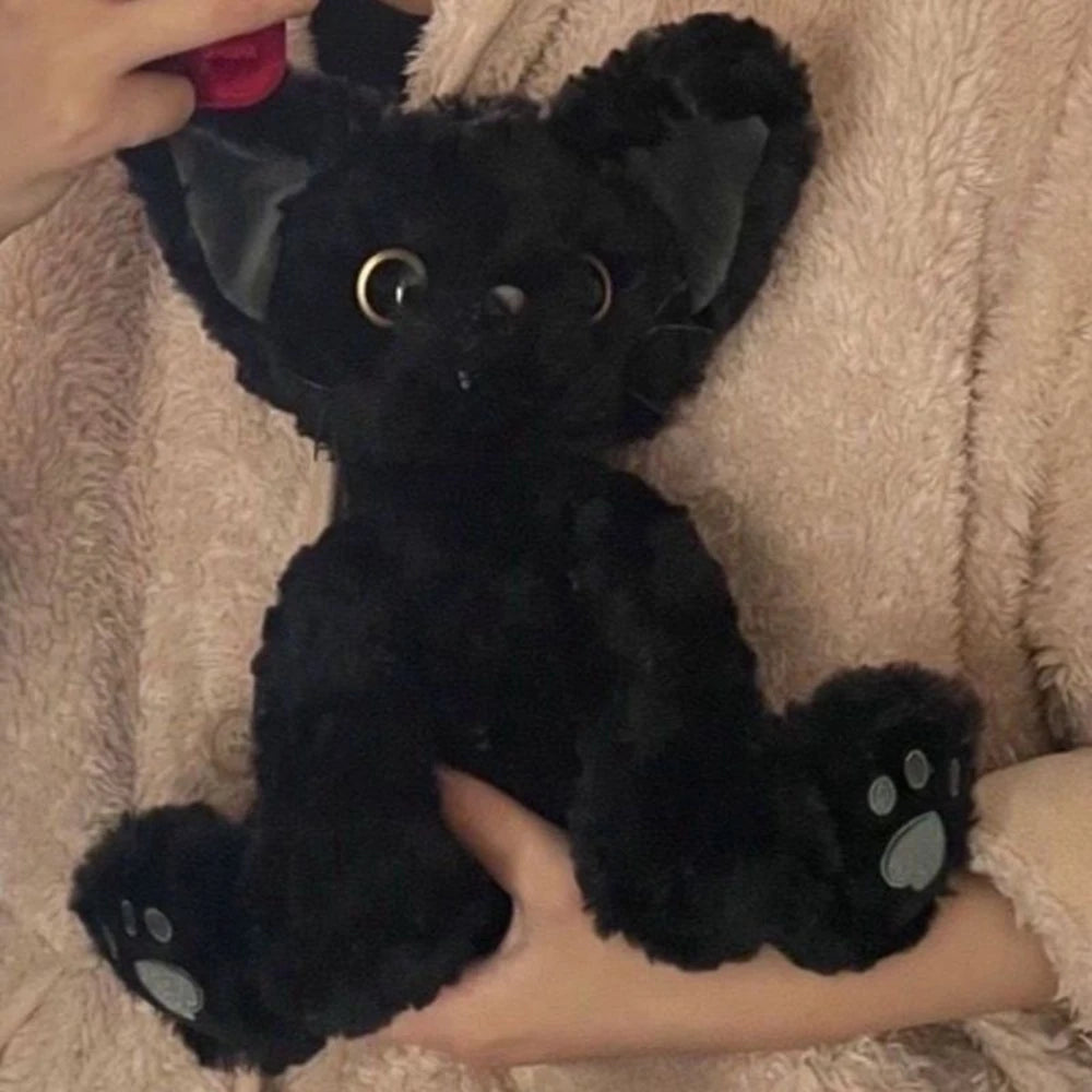 Cute Black Cat Plush Toy Pillow – Soft Long-Haired Cat Doll with Big Eyes – Birthday & Holiday Gift
