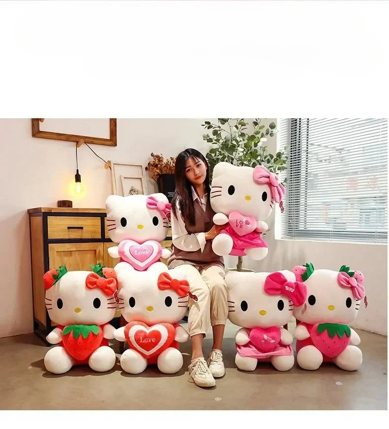 22cm Sanrio Hello Kitty Plush – Kawaii Strawberry KT Cat Stuffed Doll Plushie Gift for Girls & Home Decor