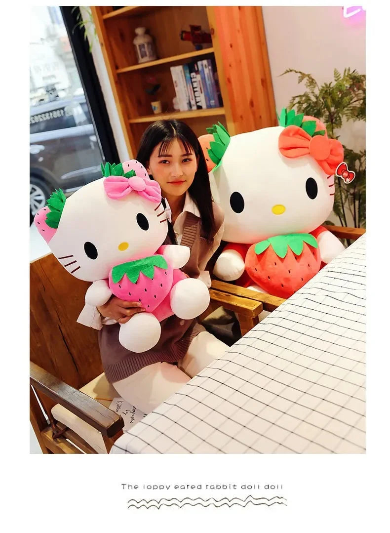 22cm Sanrio Hello Kitty Plush – Kawaii Strawberry KT Cat Stuffed Doll Plushie Gift for Girls & Home Decor