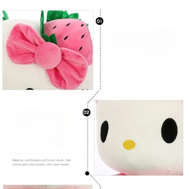 22cm Sanrio Hello Kitty Plush – Kawaii Strawberry KT Cat Stuffed Doll Plushie Gift for Girls & Home Decor