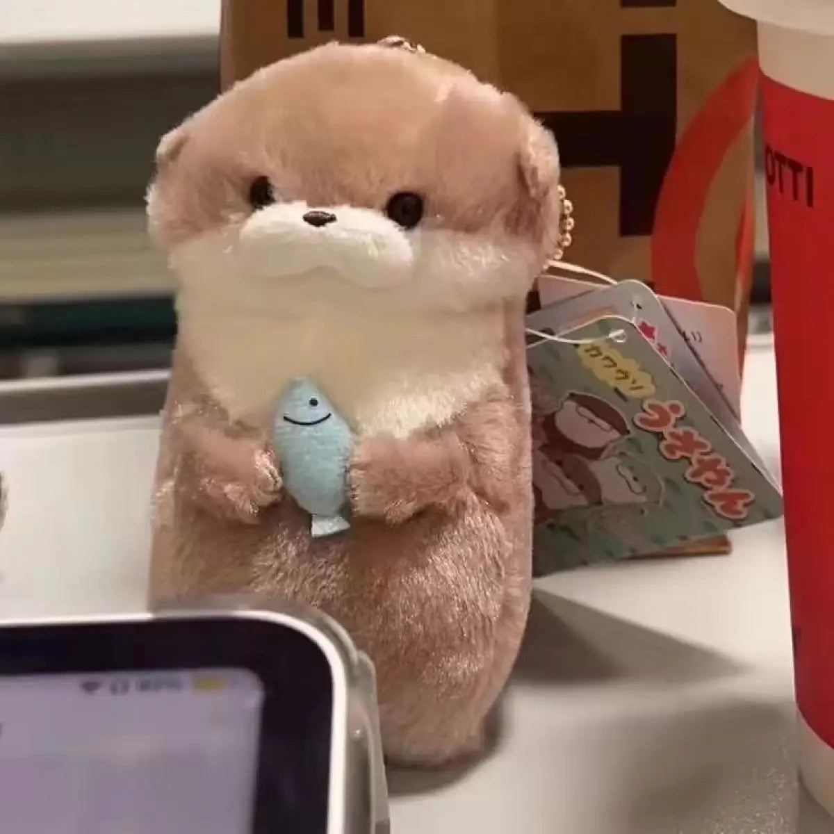 Cute Otter Hugging Fish Plush Doll Pendant – Soft Keychain Charm & Creative Gift for Girls