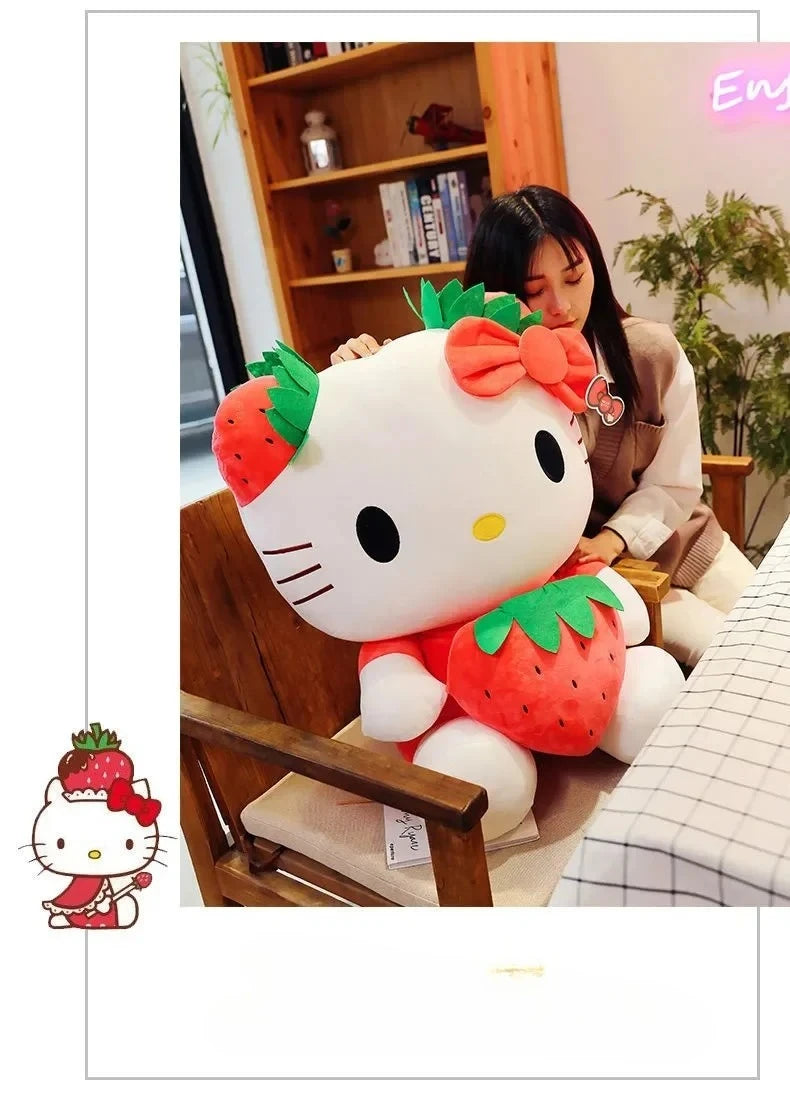22cm Sanrio Hello Kitty Plush – Kawaii Strawberry KT Cat Stuffed Doll Plushie Gift for Girls & Home Decor