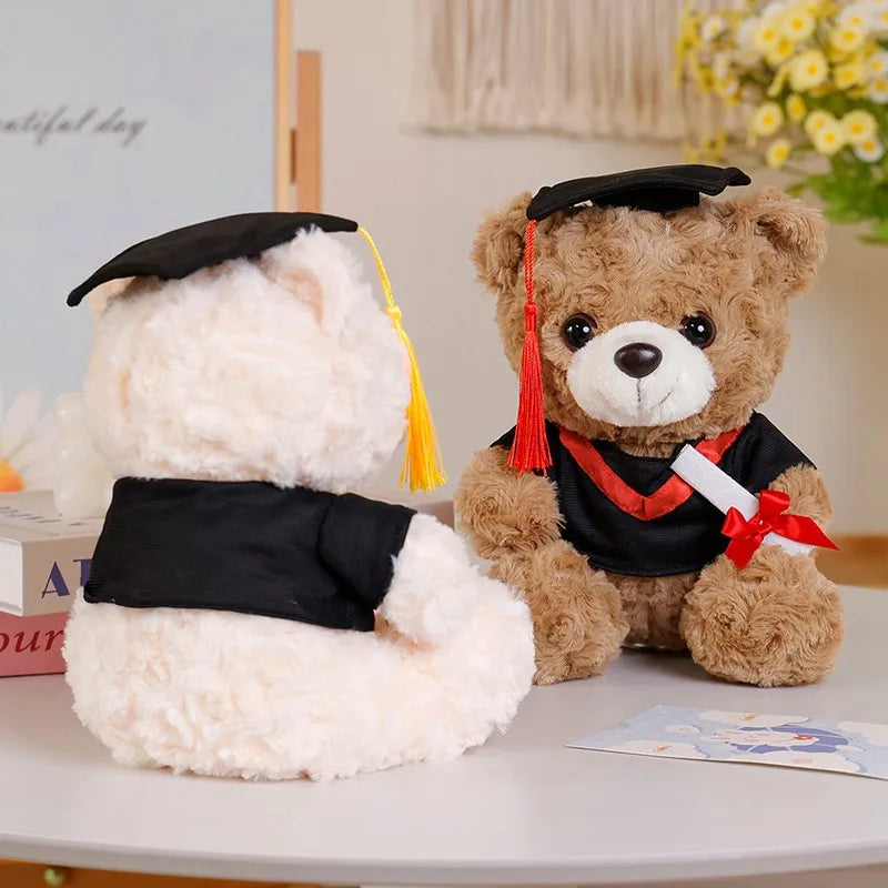 25cm Graduation Teddy Bear Plush Toy – Dr. Bear with Christmas Hat Soft Doll Gift for Students, Kids & Friends