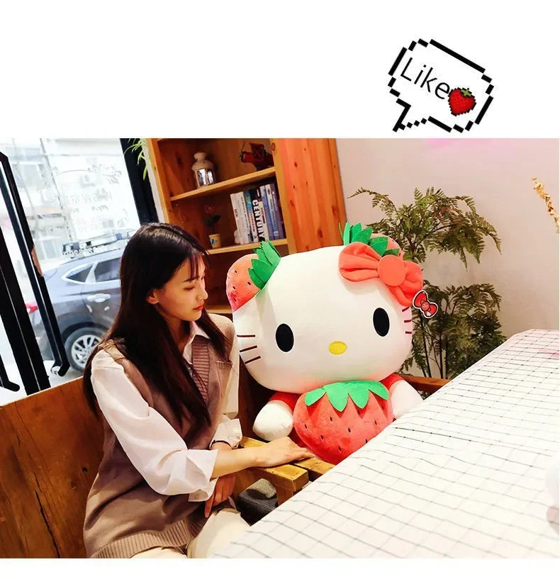 22cm Sanrio Hello Kitty Plush – Kawaii Strawberry KT Cat Stuffed Doll Plushie Gift for Girls & Home Decor