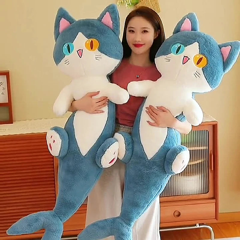 50cm Shark Cat Plush Toy – Cute Different Pupil Cat Doll Long Pillow Cushion