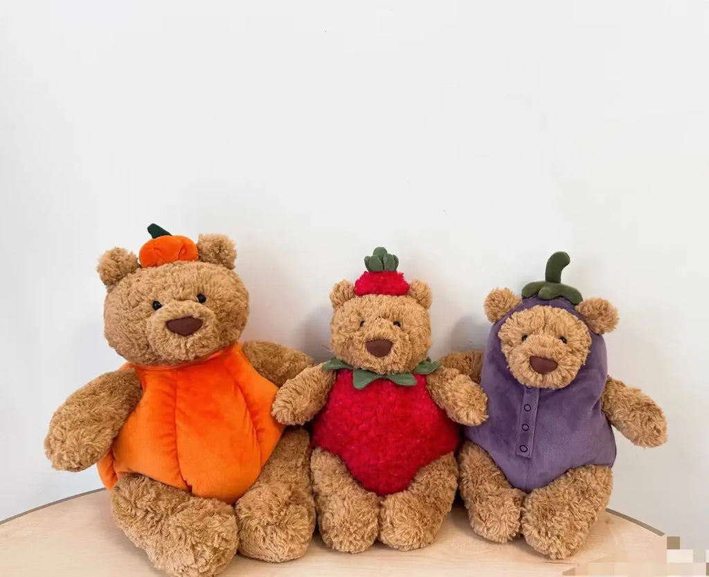Jellycat Bassero Bear Plush Toy Series – Pumpkin, Bathrobe, Love Bat, Eggplant & Sun Doll Ornaments | Pet & Holiday Gift