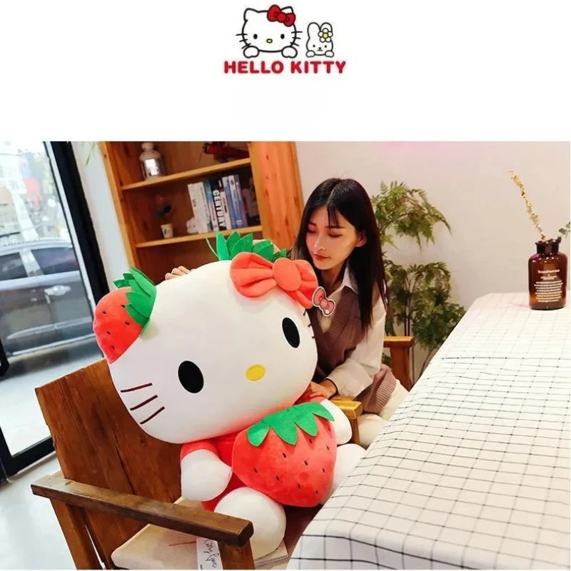 22cm Sanrio Hello Kitty Plush – Kawaii Strawberry KT Cat Stuffed Doll Plushie Gift for Girls & Home Decor